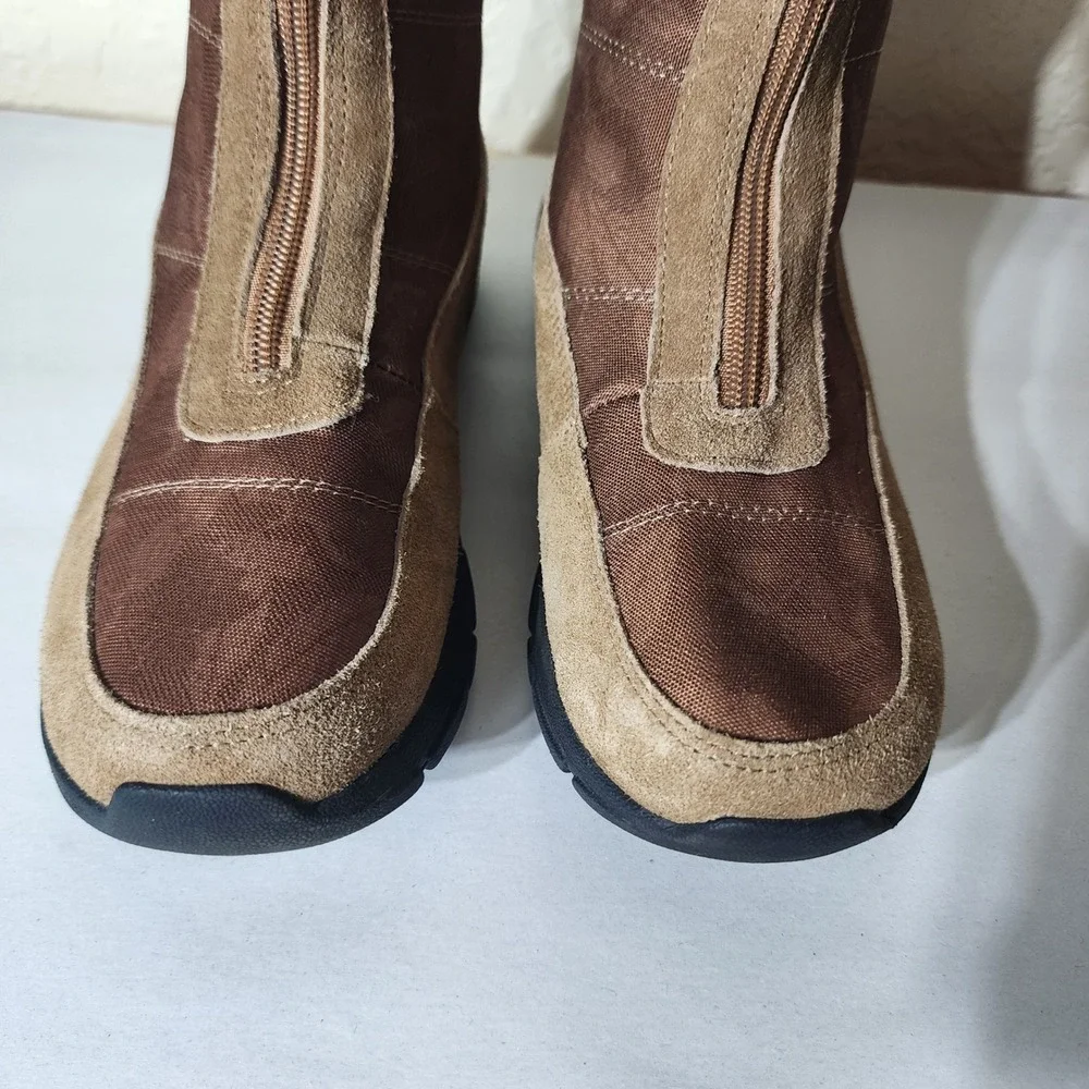 Lands End Womens Brown Suede Nylon Front Zip Winter Boots 525813 Size 8.5 B